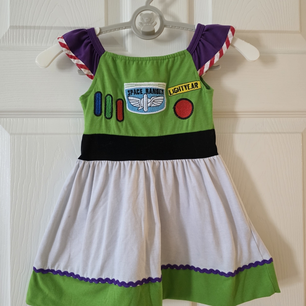 Buzz Lightyear Green & White Girls' Casual Dress